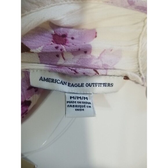 American Eagle Floral Romper M Ivory Purple Sleeveless Boho 1 Piece Playsuit NEW - Picture 5 of 7